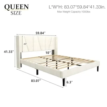 HAOARA Queen Velvet Upholstered Bed Frame with Headboard