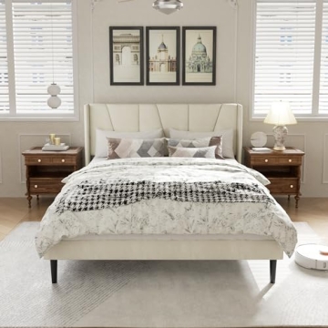 HAOARA Queen Velvet Upholstered Bed Frame with Headboard