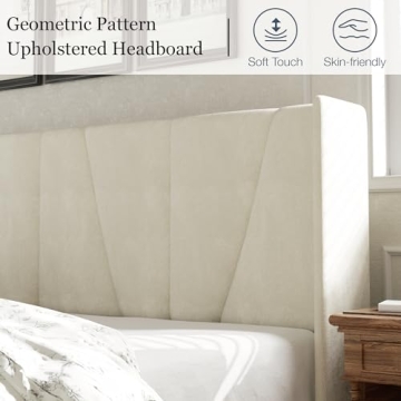 HAOARA Queen Velvet Upholstered Bed Frame with Headboard