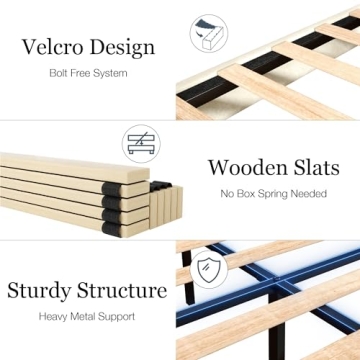 HAOARA Queen Velvet Upholstered Bed Frame with Headboard