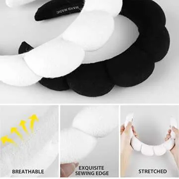 Spa Headband for Women, 2 Pack Makeup Headband Sponge Spa Headband Terry Towel Hair Band Accessories for Spa Face Washing Makeup Shower, Black and White