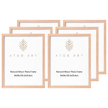 ATOBART 8x10 Solid Wood Picture Frames, 6 Pack OAK Photo Frame Set with Real Glass Cover, Natural Wo...