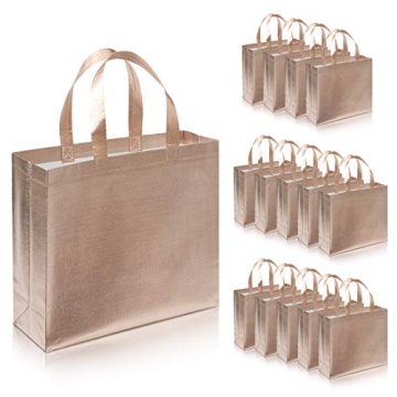 15pcs Rose Gold Glossy Reusable Tote Bags - Elegant & Eco-Friendly