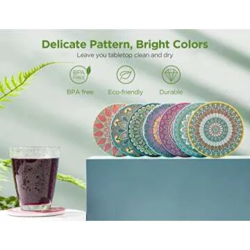 InnoGear Coasters for Drinks Absorbent Ceramic Coasters for Coffee Wooden Table Cork Heat-Resistant Reusable Drink Coaster, Gift for Birthday Housewarming Kitchen Bar