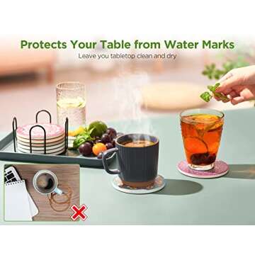 InnoGear Coasters for Drinks Absorbent Ceramic Coasters for Coffee Wooden Table Cork Heat-Resistant Reusable Drink Coaster, Gift for Birthday Housewarming Kitchen Bar