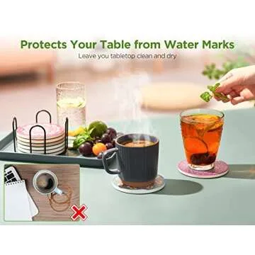 InnoGear Coasters for Drinks Absorbent Ceramic Coasters for Coffee Wooden Table Cork Heat-Resistant Reusable Drink Coaster, Gift for Birthday Housewarming Kitchen Bar