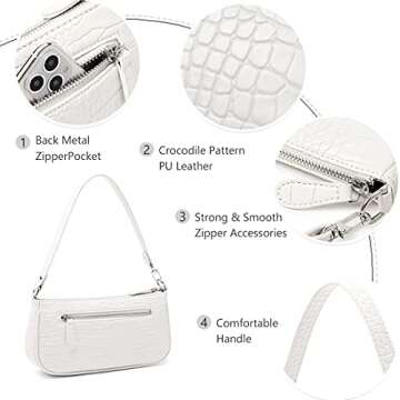 White Clutch Purses for Women White Purse Y2k Purses Classic Pattern Shoulder Bag with Zipper 90s Trendy Tote Handbags