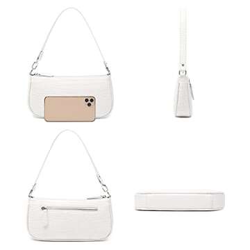 White Clutch Purses for Women White Purse Y2k Purses Classic Pattern Shoulder Bag with Zipper 90s Trendy Tote Handbags