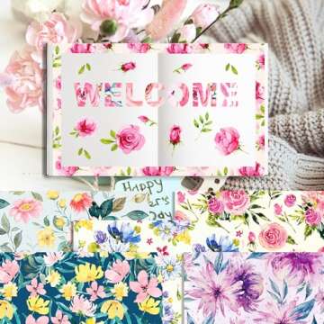 VIVIQUEN 24 Pack Floral Pattern Double-Sided Paper, 12-inches Flower Textured Scrapbook Paper Craft Paper Folded Flat for DIY Background Card Making Scrapbook Photo Album Decor