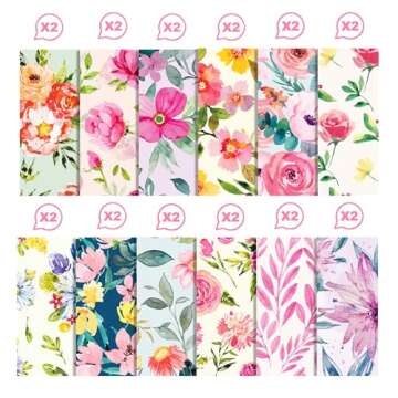 VIVIQUEN 24 Pack Floral Pattern Double-Sided Paper, 12-inches Flower Textured Scrapbook Paper Craft Paper Folded Flat for DIY Background Card Making Scrapbook Photo Album Decor