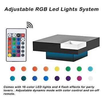 Modern Coffee Table with LED Lights, High Gloss Coffee Table with Detachable Tray,16-Color LED Light and Remote Control Square Cocktail Table with Plug-in Lighted Side Table for Living Room(Black)