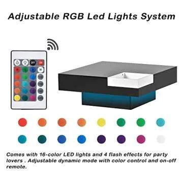 Modern Coffee Table with LED Lights, High Gloss Coffee Table with Detachable Tray,16-Color LED Light and Remote Control Square Cocktail Table with Plug-in Lighted Side Table for Living Room(Black)