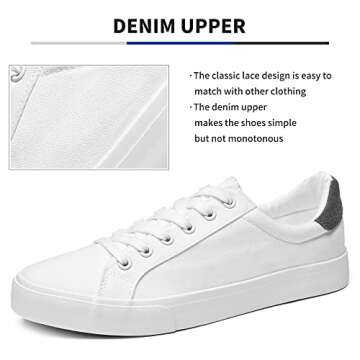 FRACORA Mens Canvas Shoes White Black Sneakers Low Top Lace Up Casual Shoe(Milk White, US9)