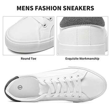 FRACORA Mens Canvas Shoes White Black Sneakers Low Top Lace Up Casual Shoe(Milk White, US9)