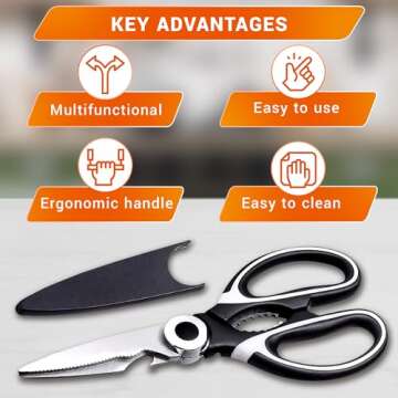 Kitchen Scissors All Purpose with Cover - Kitchen Scissors for Food Utility Scissors All Purpose Heavy Duty Kitchen Scissors - Kitchen Shears for Food Heavy Duty Scissors Poultry Shears for Fish Meat
