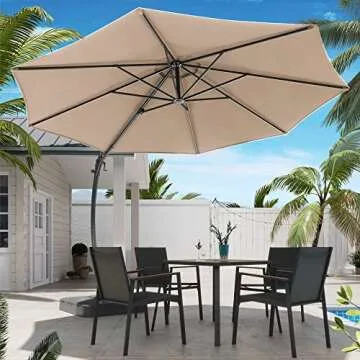 LAUSAINT HOME Outdoor Patio Umbrella with Base included, 11 FT Deluxe Curvy Cantilever Umbrella Heav...