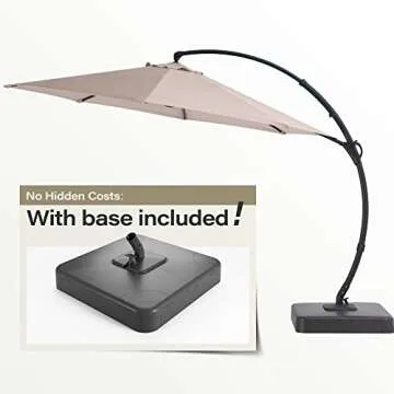 LAUSAINT HOME Outdoor Patio Umbrella with Base included, 11 FT Deluxe Curvy Cantilever Umbrella Heavy Duty Offset Hanging Umbrella with 360° Rotation for Market, Pool, Garden, Backyard, Deck (Beige)