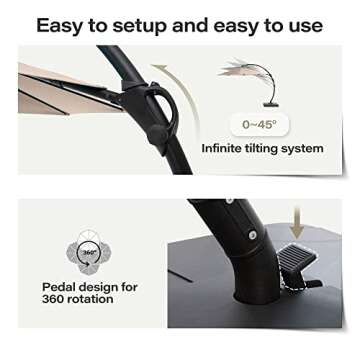 LAUSAINT HOME Outdoor Patio Umbrella with Base included, 11 FT Deluxe Curvy Cantilever Umbrella Heavy Duty Offset Hanging Umbrella with 360° Rotation for Market, Pool, Garden, Backyard, Deck (Beige)