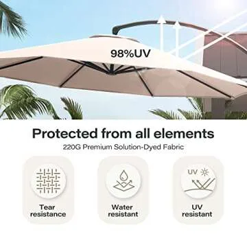 LAUSAINT HOME Outdoor Patio Umbrella with Base included, 11 FT Deluxe Curvy Cantilever Umbrella Heavy Duty Offset Hanging Umbrella with 360° Rotation for Market, Pool, Garden, Backyard, Deck (Beige)