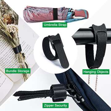 Attmu 50 PCS Reusable Fastening Cable Ties, Microfiber Cloth 6-Inch Hook and Loop Cord Ties, Black