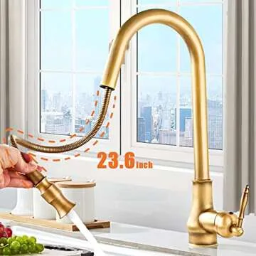 Single Handle Kitchen Faucet,Antique Copper One Hole Pull Out Pull Down Widespread Brass Faucet Body...