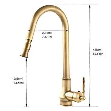 Single Handle Kitchen Faucet,Antique Copper One Hole Pull Out Pull Down Widespread Brass Faucet Body with Cold Hot Mixer Hoses