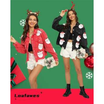 Loafawes Women's Christmas Distressed Cropped Corduroy Jacket Women's Sequin Fringe Coat with Raw Hem
