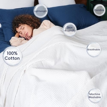 PHF Cotton Waffle Weave Blanket King Size Lightweight Cozy