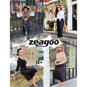 Zeagoo Women's Skirts Black Silk Work High Waisted Skirt Midi Dress Soft Casual Skirts