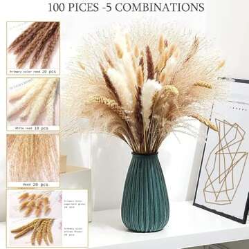 Dried Pampas Grass Decor DIY Boho Natural Dried Flower Decor Pompous Dried Plants Bouquet for Wedding Vase Home Floral Arrangements