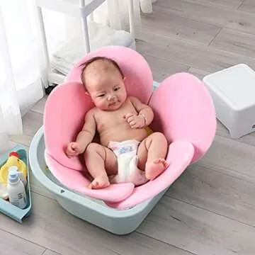 KAKIBLIN Flower Baby Bath Mat, Baby Bath Flower Infant Bathtub Mat Baby Sink Bath Cushion for Newborn, Pink