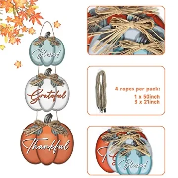 3 Pieces Pumpkin Decor Grateful Thankful Blessed Wall Signs,Rustic Hanging Welcome Door Sign for Autumn Harvest Thanksgiving Halloween Door Wall Decoration Indoor Outdoor Fall Decor for Home