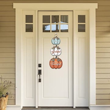 3 Pieces Pumpkin Decor Grateful Thankful Blessed Wall Signs,Rustic Hanging Welcome Door Sign for Autumn Harvest Thanksgiving Halloween Door Wall Decoration Indoor Outdoor Fall Decor for Home
