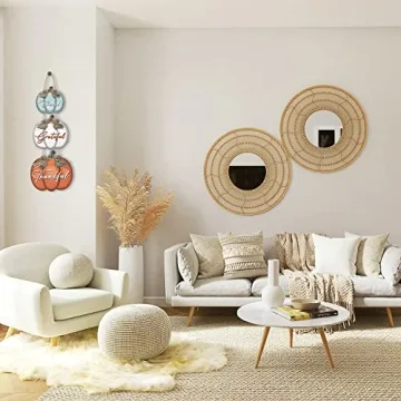 3 Pieces Pumpkin Decor Grateful Thankful Blessed Wall Signs,Rustic Hanging Welcome Door Sign for Autumn Harvest Thanksgiving Halloween Door Wall Decoration Indoor Outdoor Fall Decor for Home