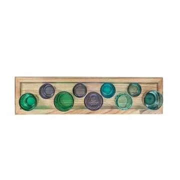 Creative Co-Op Wood Tray with 9 Blue & Green Glass Votive Holders