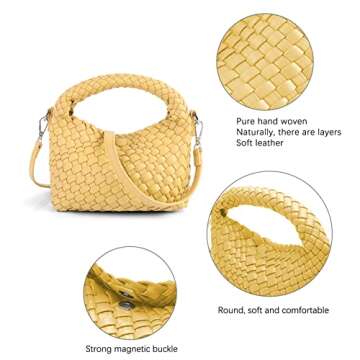 JELINK Small Woven Handbags Lightweight Women Shoulder Crossbody Bag Girls Purses Cassual Top Handle Bags Hobo Curved Tote (YELLOW)