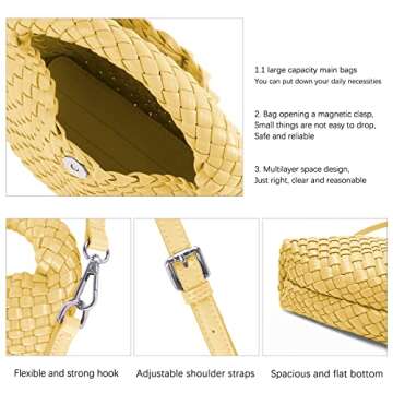JELINK Small Woven Handbags Lightweight Women Shoulder Crossbody Bag Girls Purses Cassual Top Handle Bags Hobo Curved Tote (YELLOW)