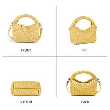 JELINK Small Woven Handbags Lightweight Women Shoulder Crossbody Bag Girls Purses Cassual Top Handle Bags Hobo Curved Tote (YELLOW)