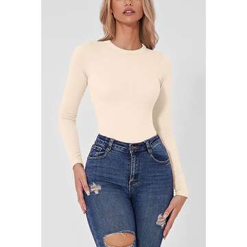 QINSEN Womens High Neck Bodysuit Long Sleeve Top