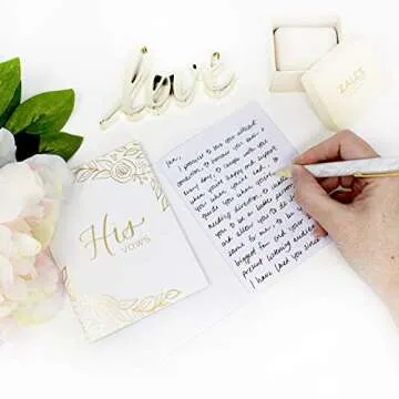 bloom daily planners Wedding Vow Books - His & Hers Unlined Keepsake Booklets for Bride and Groom (5.5" x 4.3") - Set of 2 - Gold Floral