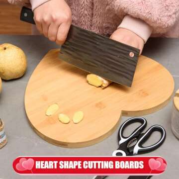 AWIZOM Heart Shaped Cutting Board Valentine's Day Charcuterie Board Bamboo Serving Board Wood Cheese Serving Tray Platter Kitchen Chopping Board for Wedding Housewarming Present,12.8x12.21x0.59 Inch