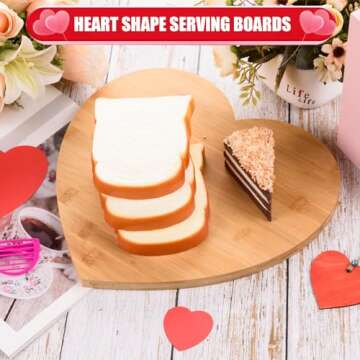AWIZOM Heart Shaped Cutting Board Valentine's Day Charcuterie Board Bamboo Serving Board Wood Cheese Serving Tray Platter Kitchen Chopping Board for Wedding Housewarming Present,12.8x12.21x0.59 Inch