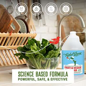Rebel Green Fruit & Veggie Wash - Natural Produce Wash Safe & Effective - 1 Gallon Refill Bottle