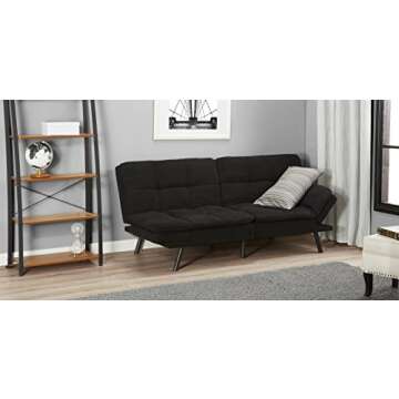 Mainstay Memory Foam Futon in Black Suede - Stylish Comfort