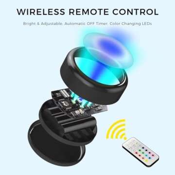 swesara Push Lights with Remote Puck Lighting Battery Operated Tap Lights Button Stick On Color Changing Led Lights 6 Pack (6p Black)