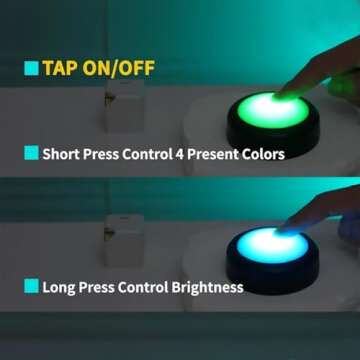 swesara Push Lights with Remote Puck Lighting Battery Operated Tap Lights Button Stick On Color Changing Led Lights 6 Pack (6p Black)