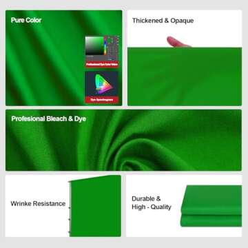 BEIYANG 10 Ft x 20 Ft Photography Backdrop Green Screen, Green Background Non-Reflective Fabric Wrin...