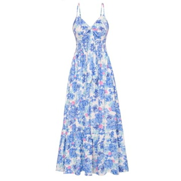 GRACE KARIN Women's 2025 Summer Maxi Dress Spaghetti Strap Ruffle Smocked Casual Long Flowy Boho Dre...