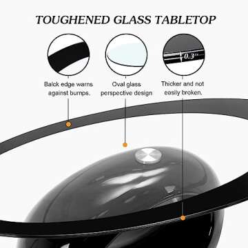 COSVALVE Oval Glass Coffee Table with High Gloss Hollow Base & Tempered Glass Top, Side Table for Living Room, Sitting Room, Black Unique Coffee Table
