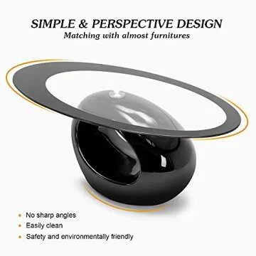 COSVALVE Oval Glass Coffee Table with High Gloss Hollow Base & Tempered Glass Top, Side Table for Living Room, Sitting Room, Black Unique Coffee Table